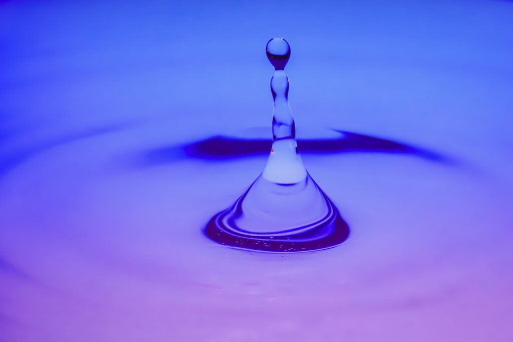 waterdrop, macro, water, purple, blue, splash, nature, waves, fluid